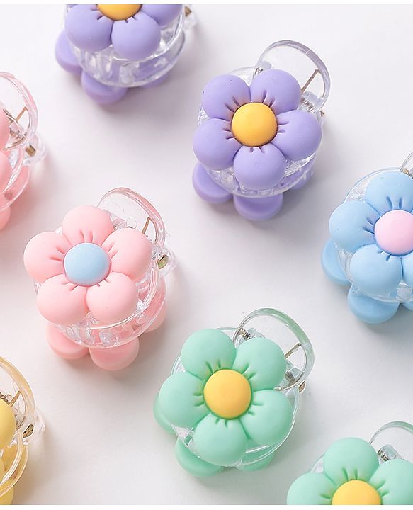 Babyhug Free Size Flower Shaped Clips Pack of 10 - Green & Blue