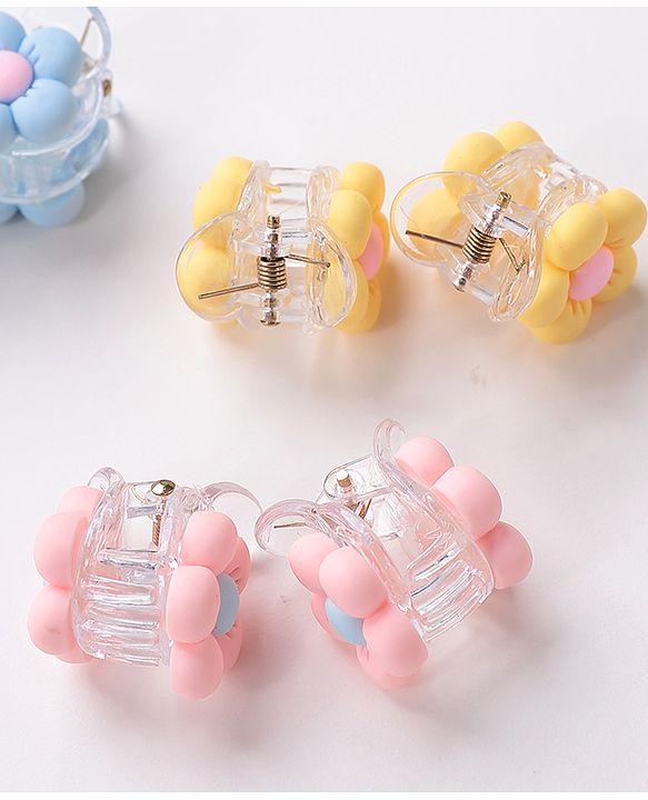 Babyhug Free Size Flower Shaped Clips Pack of 10 - Green & Blue