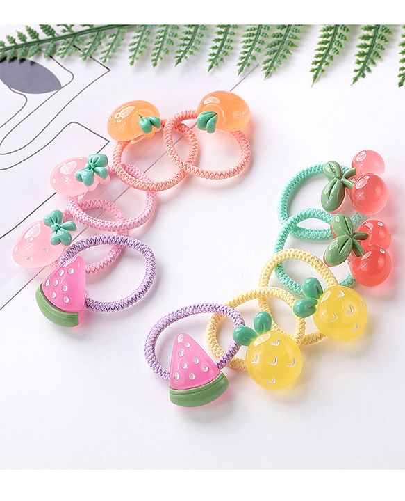 Babyhug Rubber Bands & Scrunchies Sets Pack of 10 - Green & Yellow
