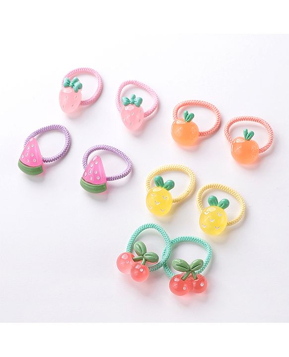 Babyhug Rubber Bands & Scrunchies Sets Pack of 10 - Green & Yellow