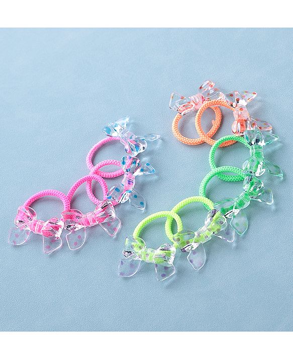 Babyhug Rubber Bands & Scrunchies Sets Pack of 10 - Pink & Green