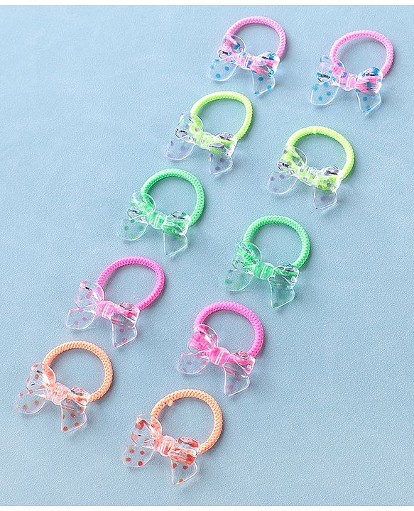 Babyhug Rubber Bands & Scrunchies Sets Pack of 10 - Pink & Green