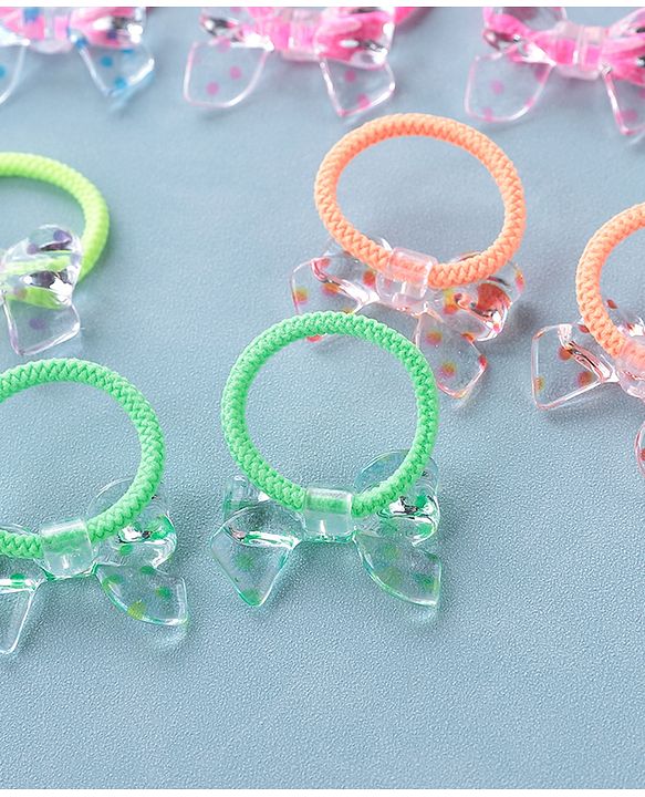 Babyhug Rubber Bands & Scrunchies Sets Pack of 10 - Pink & Green