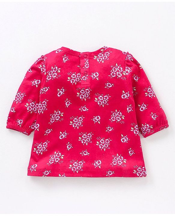 Babyhug Three Fourth Peasent Sleeves With Floral Print - Dark Pink