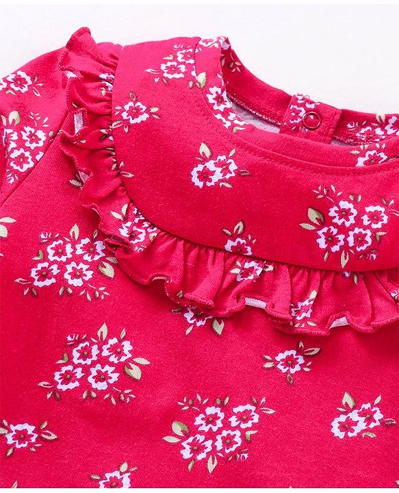 Babyhug Three Fourth Peasent Sleeves With Floral Print - Dark Pink