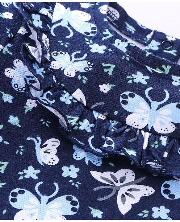 Babyhug Three Fourth Peasent Sleeves T-Shirt  With Butterfly Print - Navy Blue