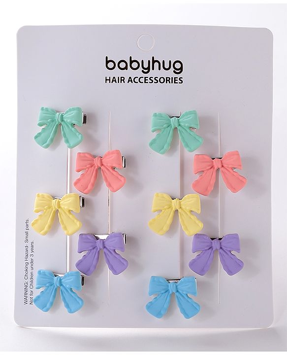 Babyhug Free Size Hair Clips Bow & Butterfly Clips  Pack of 10 - Multicolor