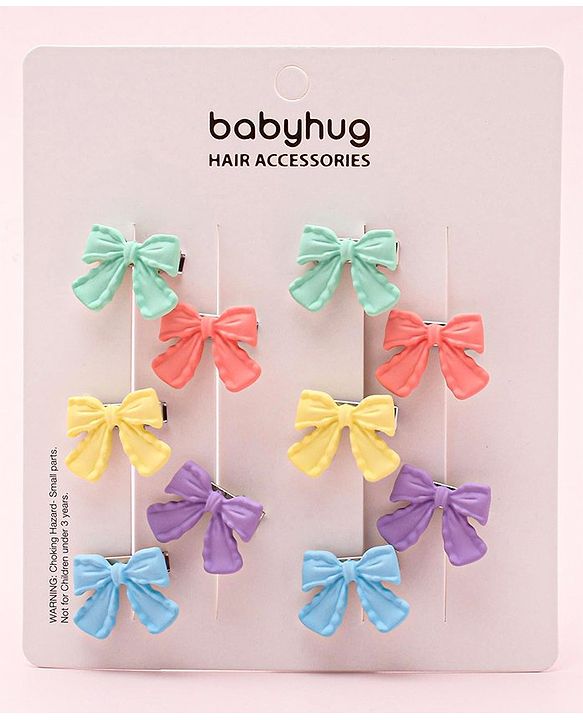 Babyhug Free Size Hair Clips Bow & Butterfly Clips  Pack of 10 - Multicolor