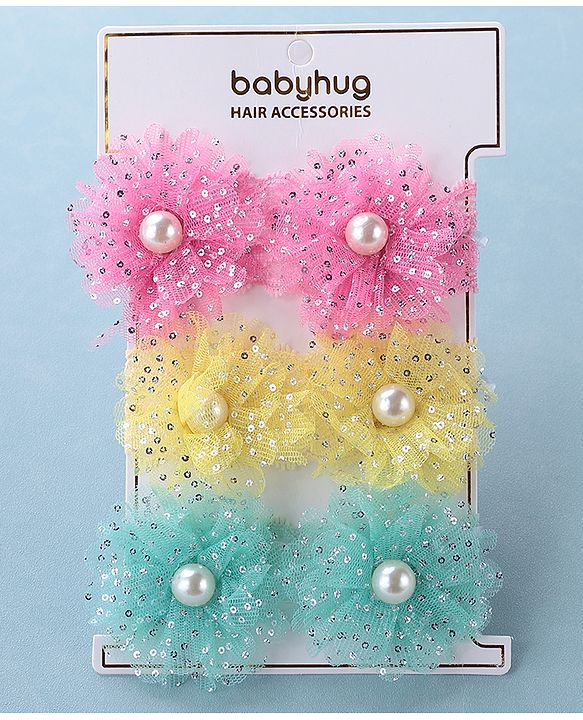 Babyhug Free Size Headbands with Bow Applique Pearl Embellished Pack of 3 - Pink Yellow & Blue