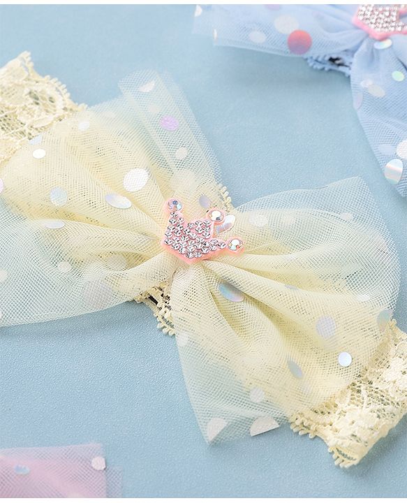 Babyhug Free Size Headbands with Bow Applique Sequin Embellished Pack of 3 - Pink Yellow & Blue