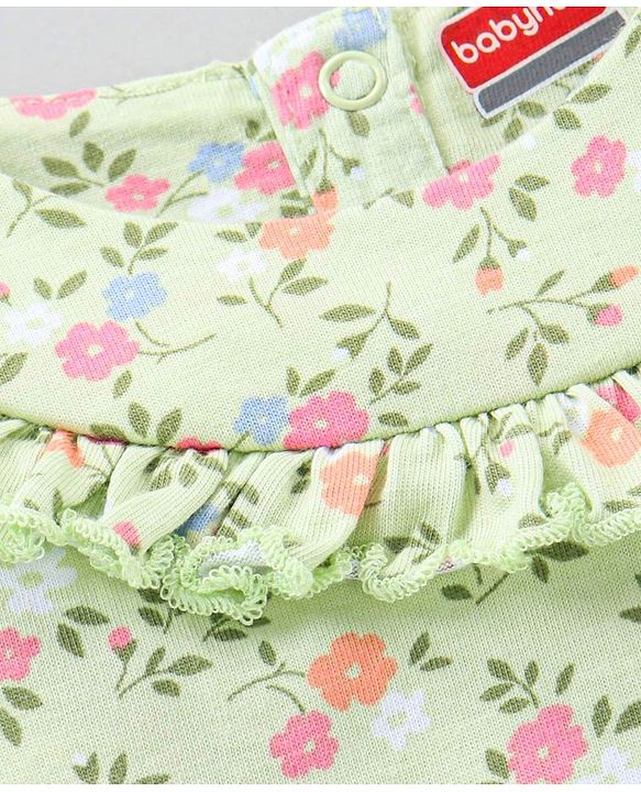 Babyhug Three Fourth Peasant Sleeves With Frill Detailing Floral Print Top - Green