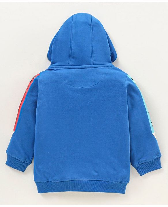 Babyhug Full Sleeves Winter Wear Hooded T-Shirt Text Print - Blue