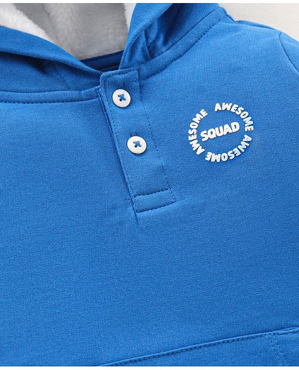 Babyhug Full Sleeves Winter Wear Hooded T-Shirt Text Print - Blue