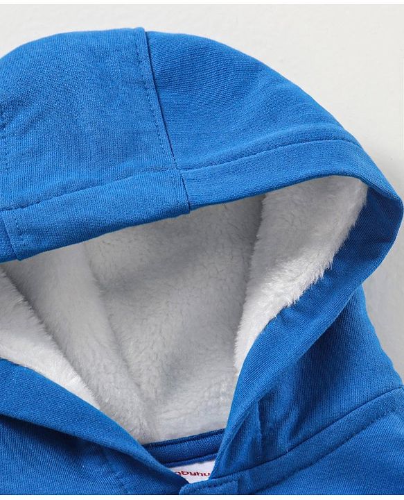 Babyhug Full Sleeves Winter Wear Hooded T-Shirt Text Print - Blue