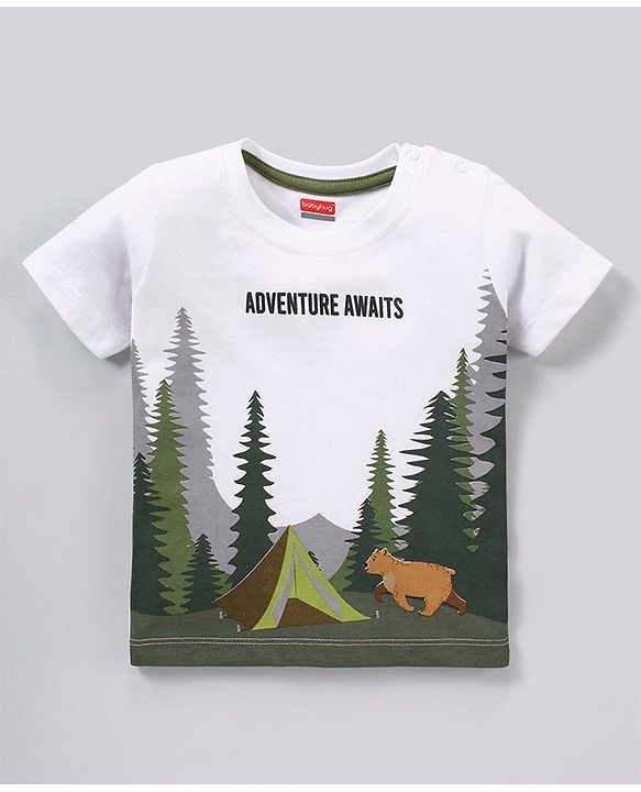 Babyhug Cotton Half Sleeves Forest Print T-Shirt - White