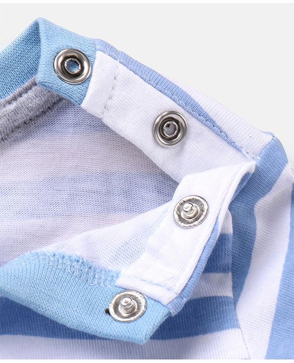 Babyhug Full Sleeves Striped T-Shirt Bear Print - White Blue