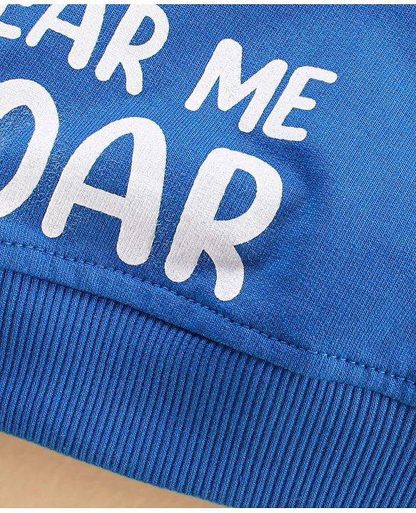 Babyhug Full Sleeves T-Shirt with Applique and Text Print - White Melange and Blue