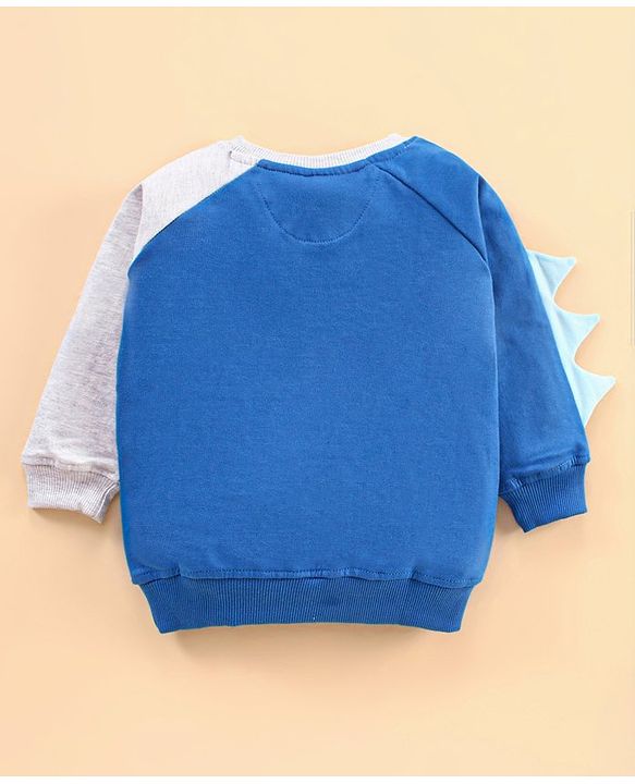 Babyhug Full Sleeves T-Shirt with Applique and Text Print - White Melange and Blue