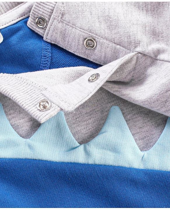 Babyhug Full Sleeves T-Shirt with Applique and Text Print - White Melange and Blue