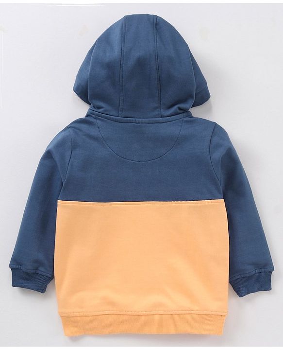 Babyhug Full Sleeves Winter Wear Hooded T-Shirt Text Print - Navy Blue Yellow