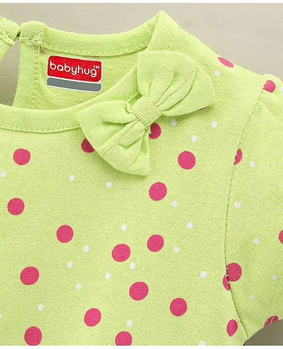 Babyug 100% Cotton Short Sleeves Frock Polka Dot Print- Green