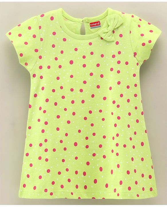 Babyug 100% Cotton Short Sleeves Frock Polka Dot Print- Green
