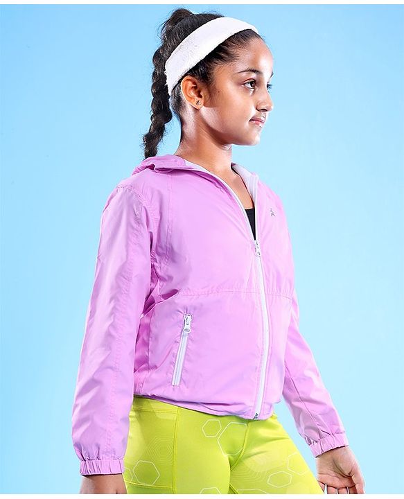 Pine Active Woven Athleisure Full Sleeves Hooded Windbreaker - Pink