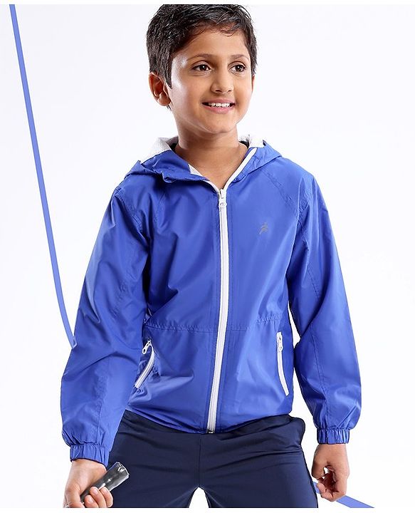 Pine Active Woven Athleisure Full Sleeves Hooded Windbreaker - Blue