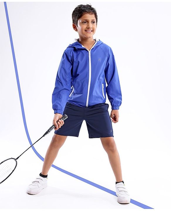 Pine Active Woven Athleisure Full Sleeves Hooded Windbreaker - Blue