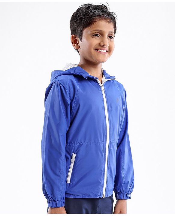 Pine Active Woven Athleisure Full Sleeves Hooded Windbreaker - Blue