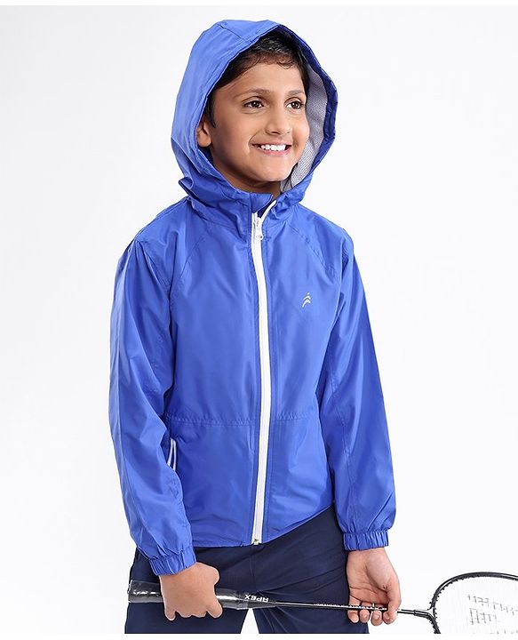Pine Active Woven Athleisure Full Sleeves Hooded Windbreaker - Blue