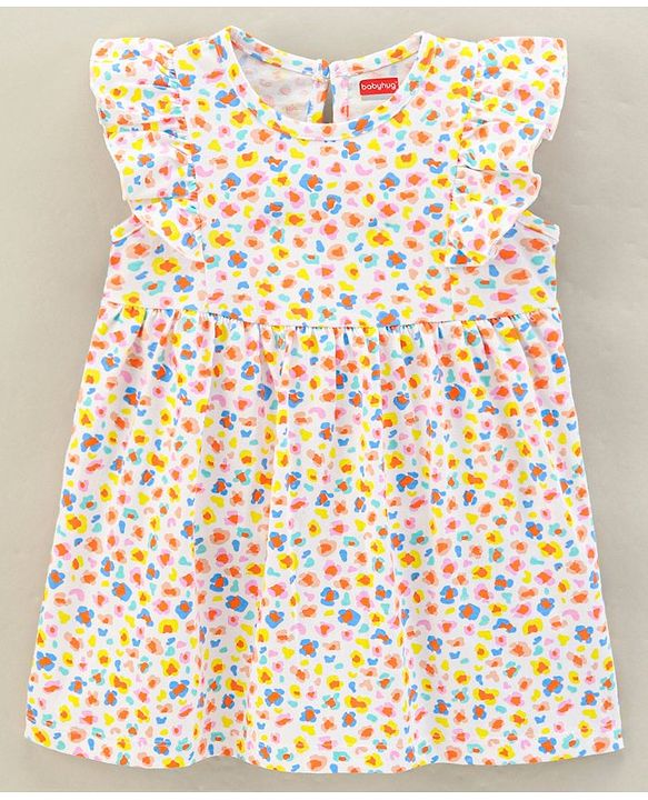 Babyhug 100% Cotton Short Sleeves Frock - Offwhite