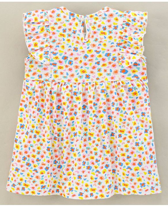 Babyhug 100% Cotton Short Sleeves Frock - Offwhite