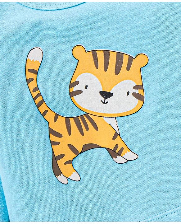 Babyhug 100% Cotton Knit Full Sleeves Onesies Cat Print - Blue