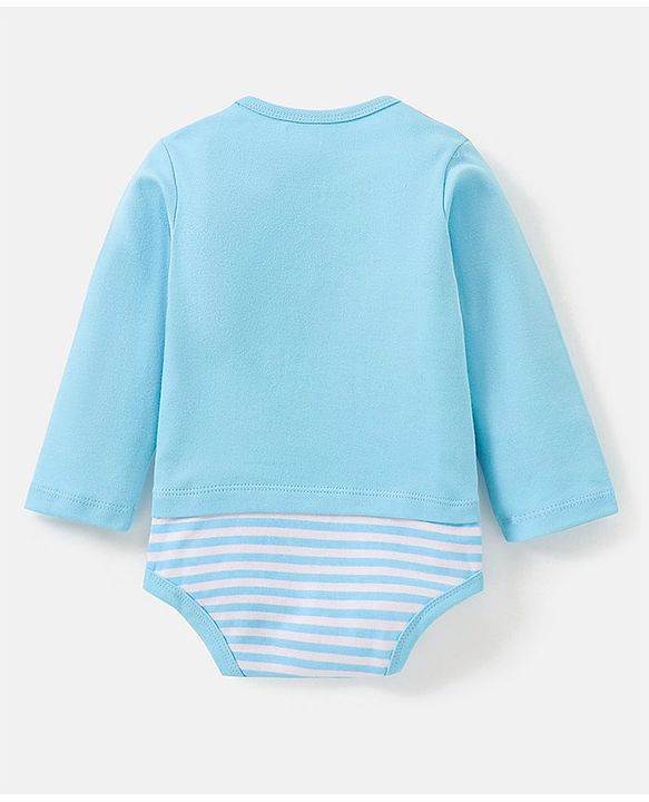 Babyhug 100% Cotton Knit Full Sleeves Onesies Cat Print - Blue