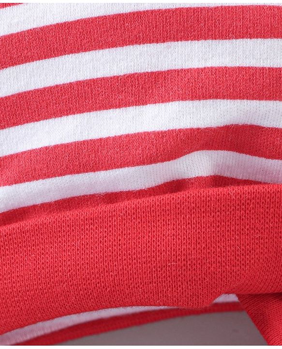 Babyhug 100% Cotton Striped Tie-Knot Cap Red - Diameter 17 cm