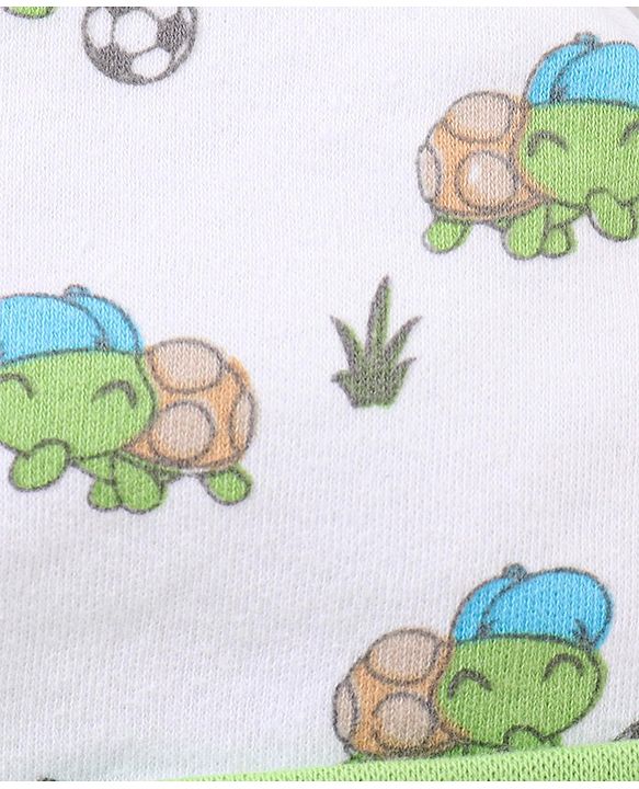 Babyhug 100% Cotton Tie Knot Cap Green Turtle Print - Diameter 16 cm