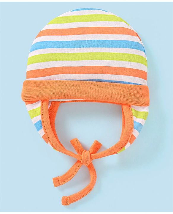 Babyhug 100%  Cotton Tie Knot Stripped Cap  Multicolour - Diameter 10.5 Cm