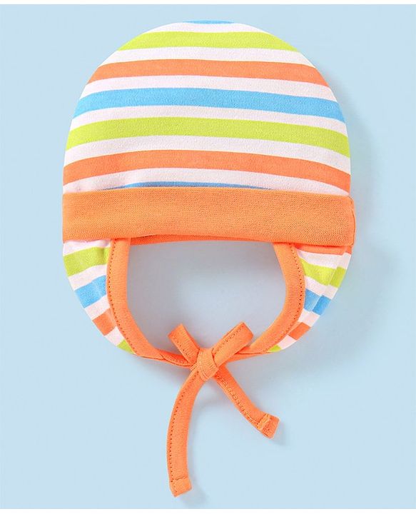 Babyhug 100%  Cotton Tie Knot Stripped Cap  Multicolour - Diameter 11.5 Cm