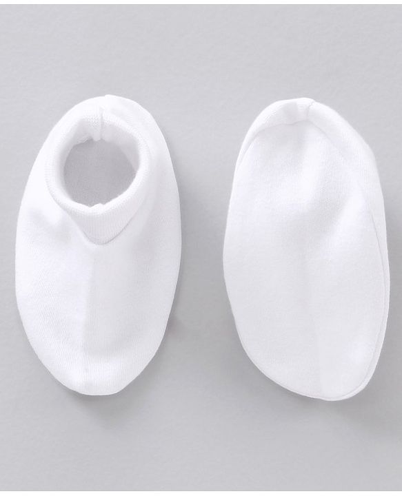 Babyhug 100% Cotton Mittens & Booties Set Solid - White