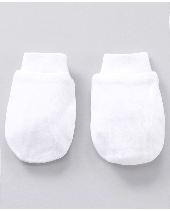 Babyhug 100% Cotton Mittens & Booties Set Solid - White