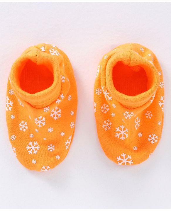 Babyhug 100% Cotton Mittens & Booties Set Ice Frost Print - Orange