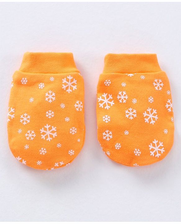 Babyhug 100% Cotton Mittens & Booties Set Ice Frost Print - Orange