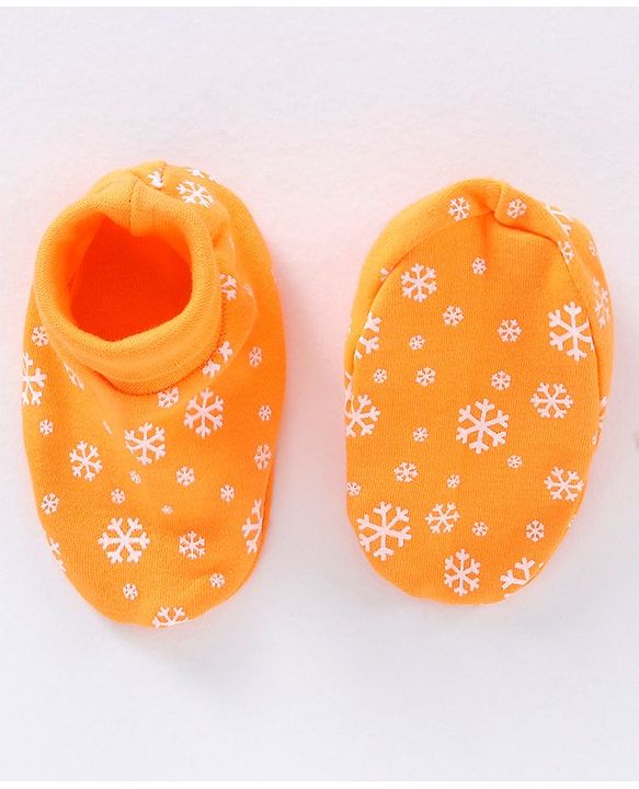 Babyhug 100% Cotton Mittens & Booties Set Ice Frost Print - Orange