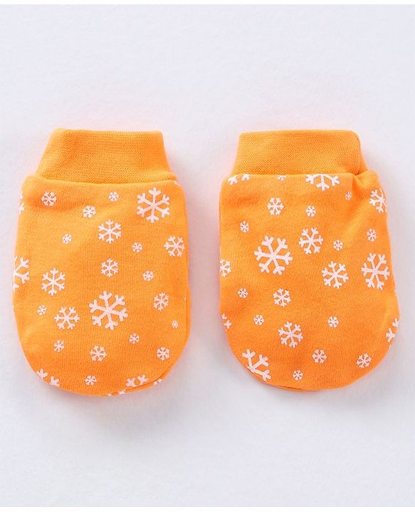 Babyhug 100% Cotton Mittens & Booties Set Ice Frost Print - Orange