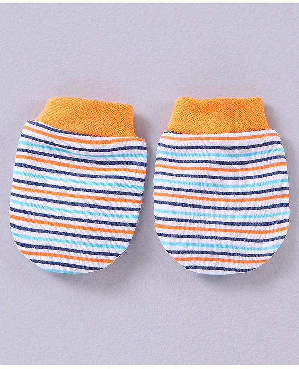 Babyhug 100% Cotton Striped Mittens & Booties - Multicolor