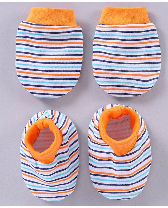 Babyhug 100% Cotton Striped Mittens & Booties - Multicolor