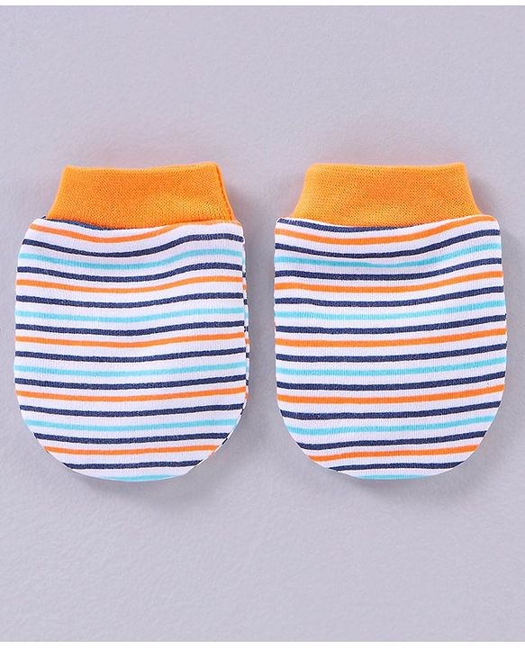 Babyhug 100% Cotton Striped Mittens & Booties - Multicolor