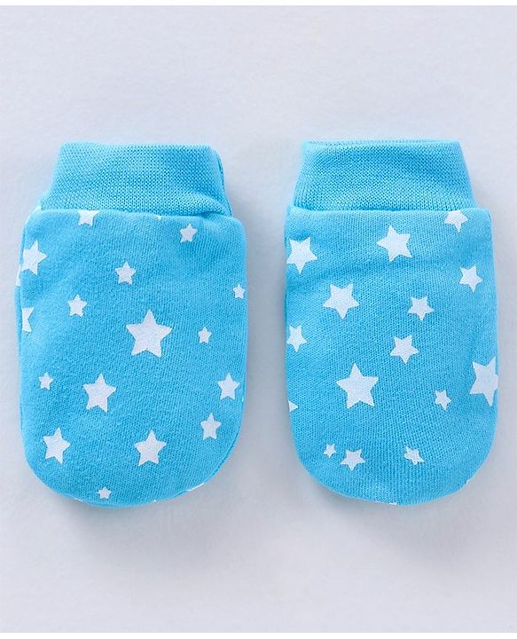Babyhug 100% Cotton Mittens & Booties Set Star Print - Blue