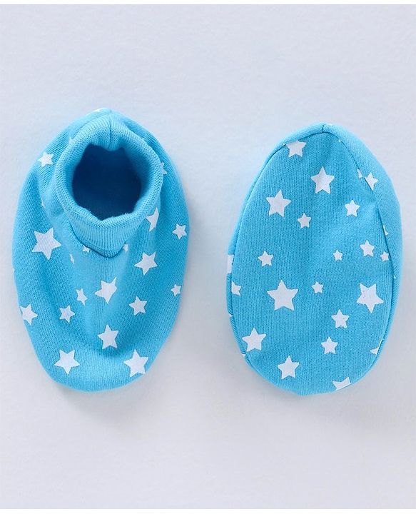 Babyhug 100% Cotton Mittens & Booties Set Star Print - Blue